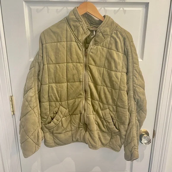 Free People Green Bomber Jacket with Diamond Quilting - Picture 2 of 5